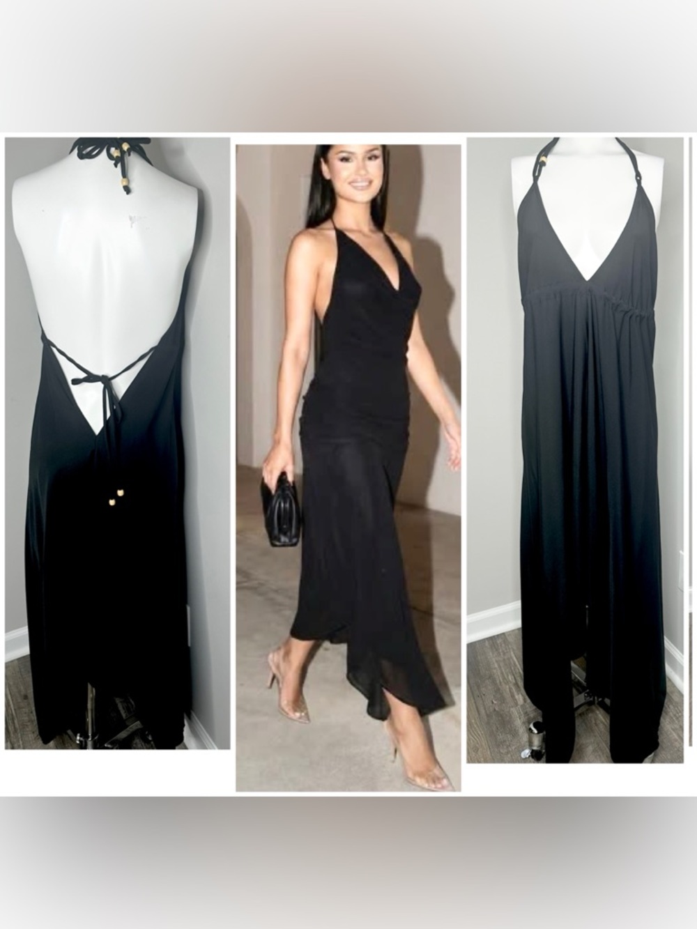 DANCING LEOPARD BLACK ASYMMETRICAL MAXI DRESS-M